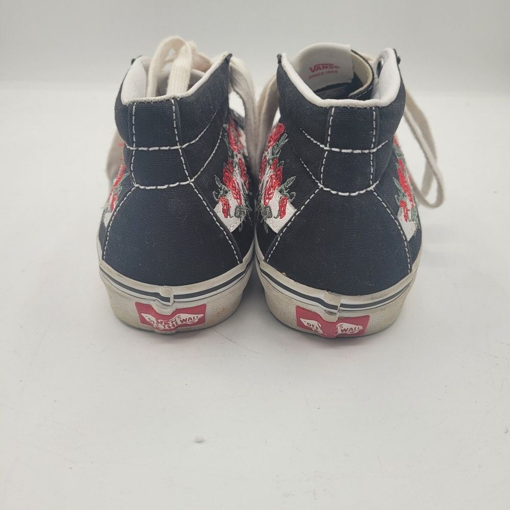 VANS Off Wall SK8 Lace Sneakers Shoes Black Embroidered Rose Mid Top W7.5 M6 - Picture 7 of 9